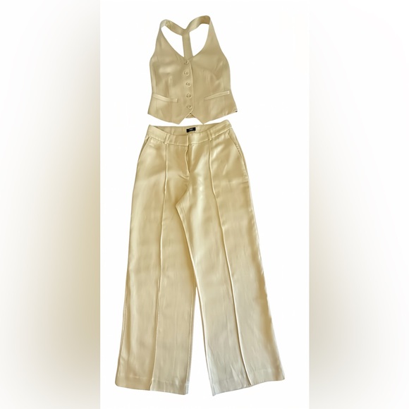Express Pastel Yellow Linen Vest & Wide Leg Trouser Set XS Top 4S Pants - Picture 1 of 15
